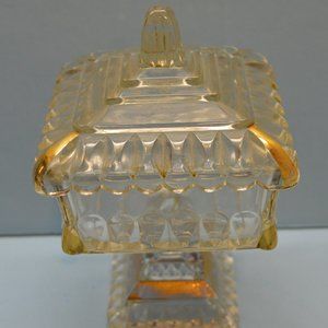 1950s Jeanette Glass Wedding Box Pedestal w/ Gold Trim